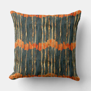 Elegant black gold orange abstract striped  throw pillow