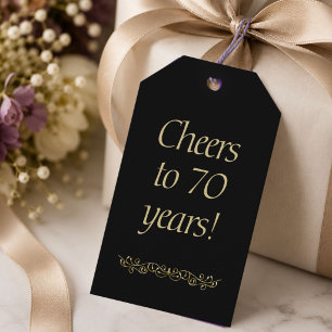 Elegant Black Gold Ornament 70th Birthday Gift Tags