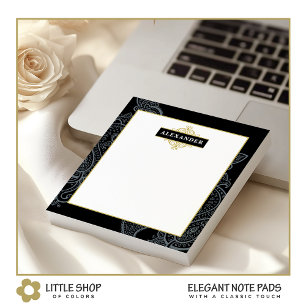 Elegant Black Gold Paisley Customizable Monogram Notepad
