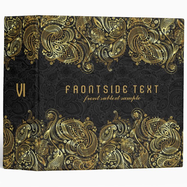 Elegant Black & Gold Paisley Lace 2 Binder (Front/Spine)