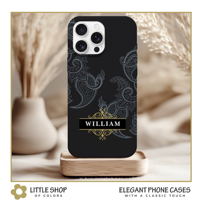 Elegant Black Gold Paisley Monogram Case-Mate iPhone Case (Creator Uploaded)