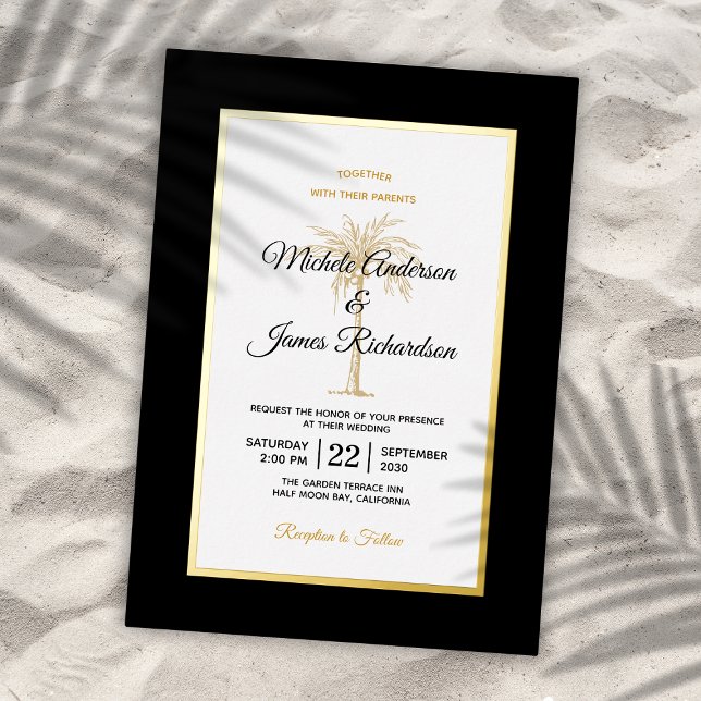 Elegant Black Gold Palm Tree Beach Wedding (Elegant Black Gold Palm Tree Beach Wedding Gold Foil Invitation)