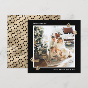 Elegant Black Gold Paw Photo Happy Howlidays Holiday Card