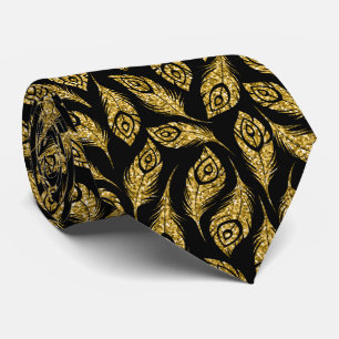 elegant black gold peacock feather pattern tie