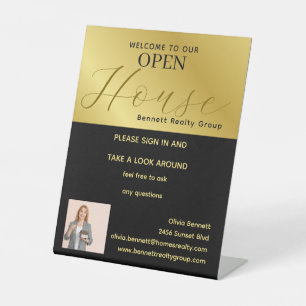 Elegant Black & Gold Pedestal Sign