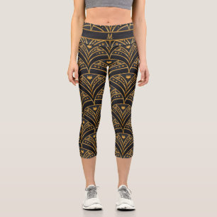 Elegant Black Gold Personalize Modern Personalize Capri Leggings
