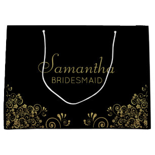 Elegant Black Gold Personalized Bridesmaid  Large Gift Bag