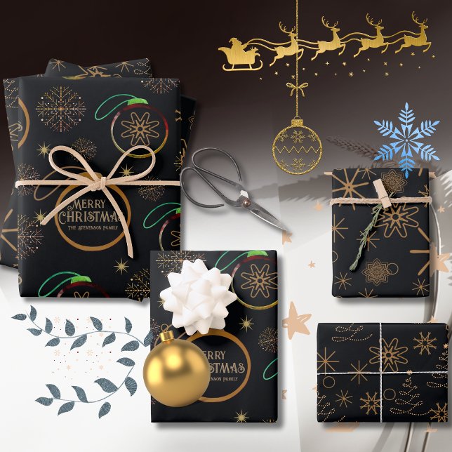 Elegant Black & Gold Personalized Christmas Wrapping Paper Sheet (Elegant Black & Gold Personalized Christmas Wrapping Paper Sheets)