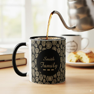 elegant black gold personalized family name fossil mug