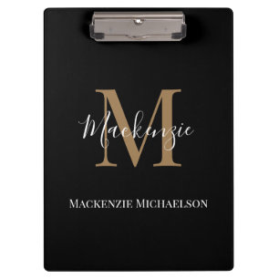 Elegant Black Gold Personalized Monogram Name   Clipboard