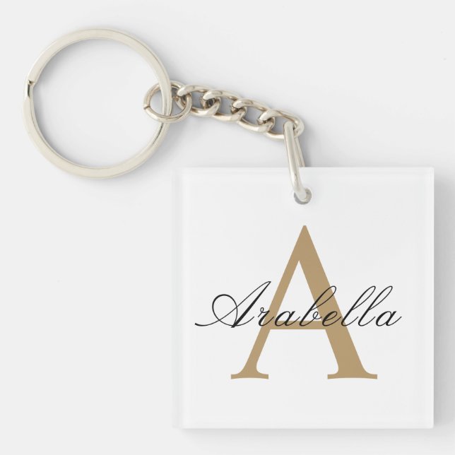 Elegant Black Gold  Personalized Monogram  Name  Keychain (Front)