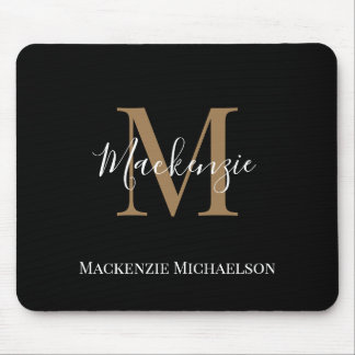 Elegant Black Gold Personalized Monogram Name Mouse Pad