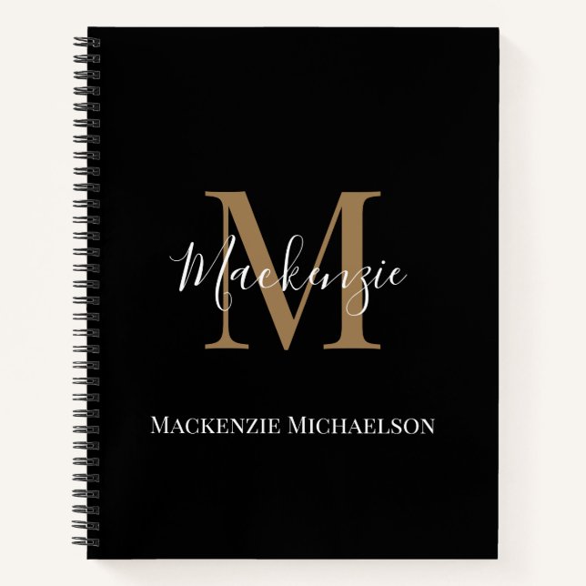 Elegant Black Gold Personalized Monogram Name  Notebook (Front)