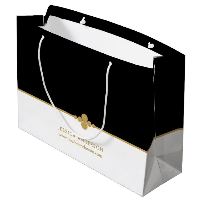 Elégant Black Gold personnalisé Grand sac cadeau (Dos Angle)