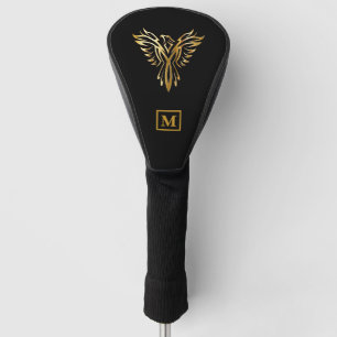 Elegant Black & Gold Phoenix Rising Monogram Golf Head Cover