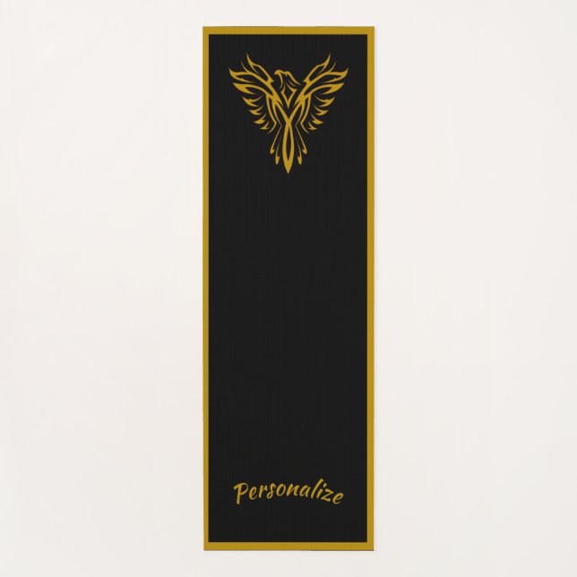 Elegant Black Gold Phoenix Rising Zen Yoga Namaste Mat (Front)