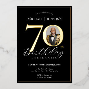 Elegant Black Gold Photo 70th Birthday