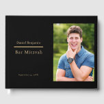 Elegant Black Gold Photo Bar Mitzvah Guest Book<br><div class="desc">An elegant and simple guest book design with space to add your favourite photo,  on a solid black background with gold colour text.  Personalized with text on the spine.  Back is solid black.</div>