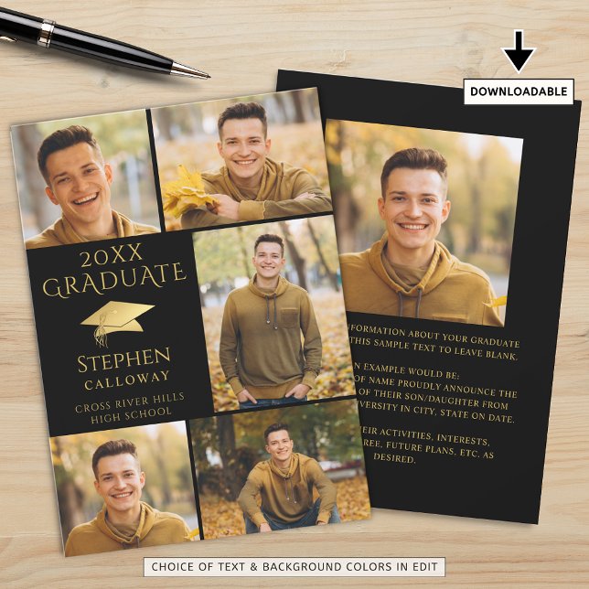 Elegant Black Gold Photo Collage Graduate Announcement (Creator Uploaded)