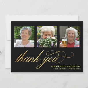 Elegant Black & Gold Photo Funeral Thank You Card