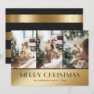 Elegant Black Gold Photo Merry Christmas Card