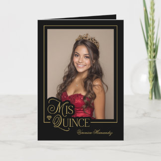 Elegant Black Gold Photo Mis Quince Quinceañera Invitation