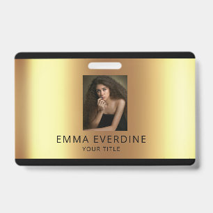 Elegant Black Gold Photo Name Title Badge