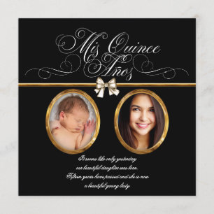 Elegant Black Gold Photo Quinceanera Invitations