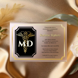 Elegant Black   Gold Physician MD Graduation Party Acrylic Invitations
