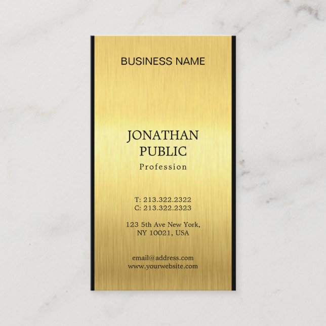 Elegant Black Gold Plain Professional Chic Luxury Business Card (Front)