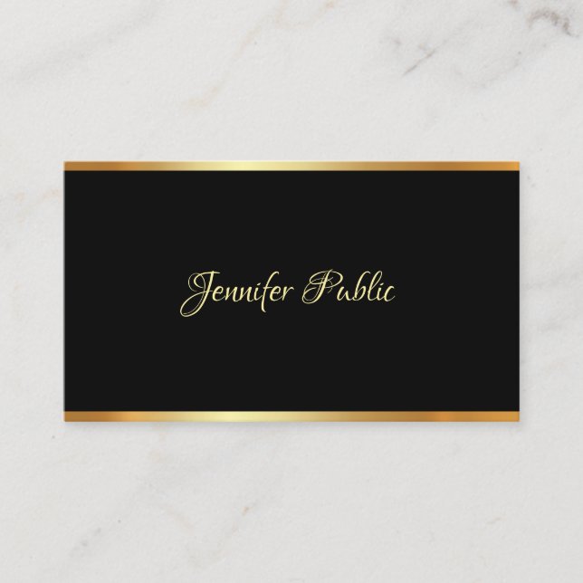 Elegant Black Gold Plain Professional Hand Script Business Card (Front)