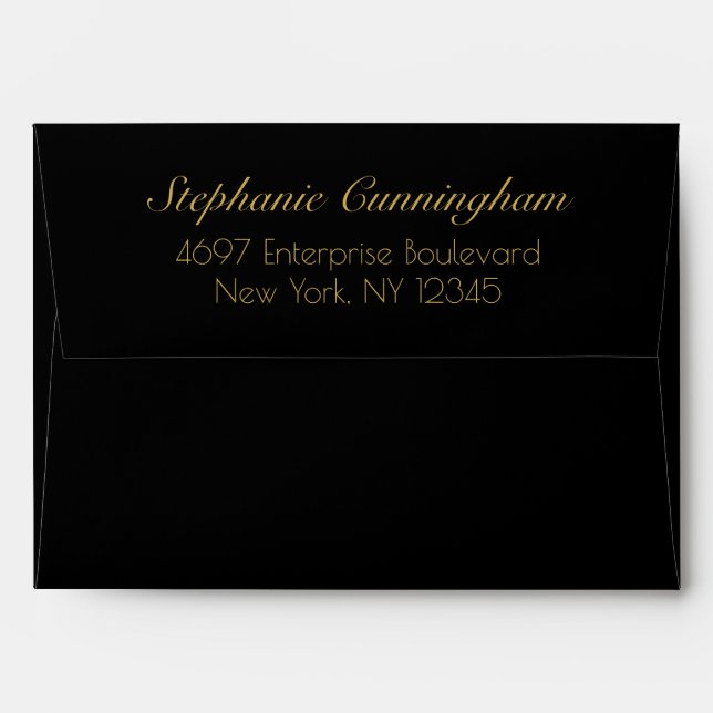 Elegant Black & Gold Preprinted Return Address Envelope (Back (Top Flap))