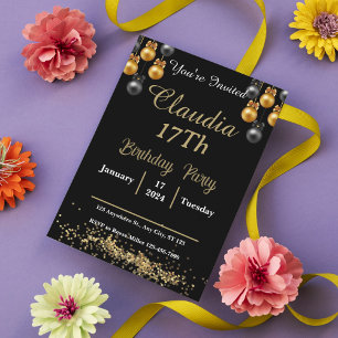 Elegant Black & Gold Prom Night Party Invitation