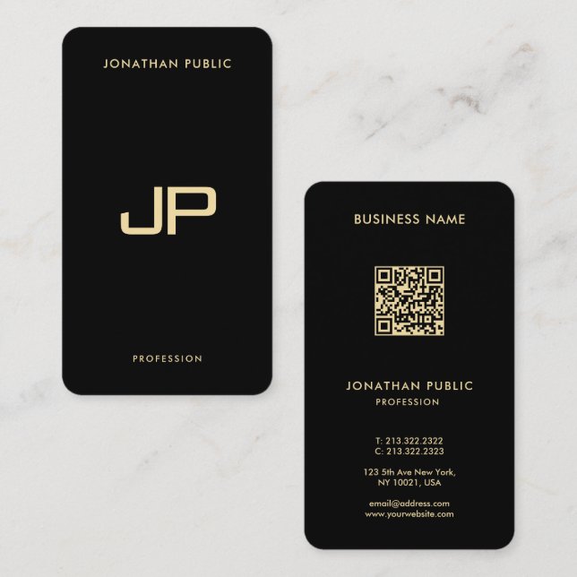 Elegant Black & Gold QR Code Luxury Premium Silk Business Card (Front/Back)