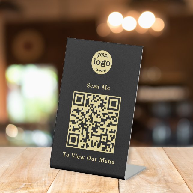 Elegant Black Gold QR Code Restaurant Menu Logo Pedestal Sign (Elegant Black Gold QR Code Restaurant Menu Logo Pedestal Sign)
