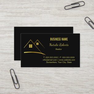 Elegant Black &Gold Real Estate Agent Business  Card