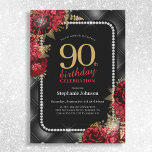 Elegant Black Gold Red Floral 90th Birthday Party Invitation<br><div class="desc">Elegant Black Gold Red Floral 90th Birthday Party Invitation. This design features an elegant blend of black, gold, and red with a sophisticated floral motif. The backdrop is a luxurious black, which beautifully contrasts with intricate gold and red floral motif that frame the edges. Elegant gold and red typography is...</div>