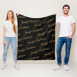 Elegant Black Gold Repeating Name Script Fleece Blanket
