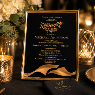 Elegant Black Gold Retirement Party Invitation