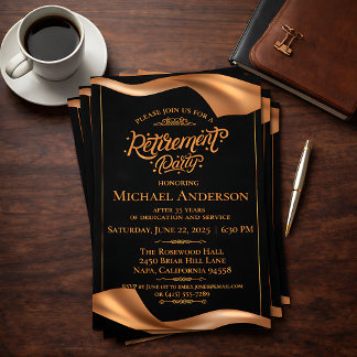 Elegant Black Gold Retirement Party Invitation