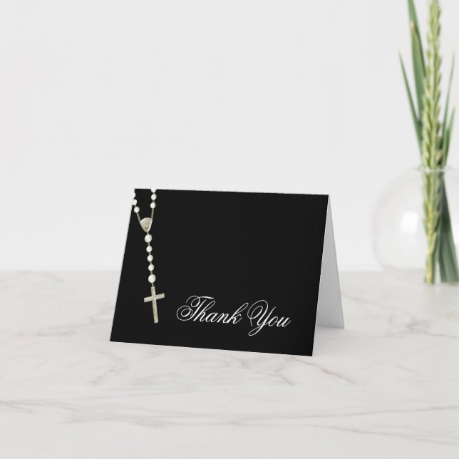 Elegant Black Gold Rosary Thank You Cards (Front)