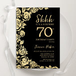 Elegant Black Gold Roses Surprise 70th Birthday Invitation<br><div class="desc">Black Gold Floral Surprise 70th Birthday Party Invitation. Elegant design featuring roses,  faux gold foil and typography script font. Trendy invite card perfect for a stylish female bday celebration. Can be customized to any age. Printed Zazzle invitations or instant download digital printable template.</div>