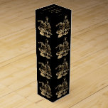 Elegant Black Gold Santa and Merry Christmas Tree Wine Gift Box<br><div class="desc">Elegant Decorative Black and Gold Look Santa decorating the Christmas Tree Pattern Merry Christmas Holiday Season Wine Gift Box,  you can add your name,  change or delete all text</div>