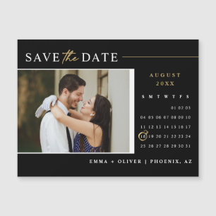 Elegant Black Gold Save the Date Calendar Magnet
