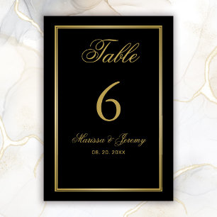 Elegant Black Gold Script Calligraphy Wedding Table Number