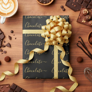 Elegant Black Gold Script Chocolate Business  Wrapping Paper