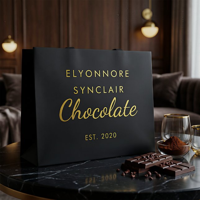 Elegant Black Gold Script Chocolate Large Gift Bag (Creator Uploaded)