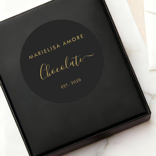 Elegant Black Gold Script Chocolatier Qr Code Classic Round Sticker
