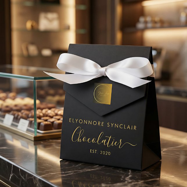 Elegant Black Gold Script Chocolatier Qr Code Favor Box (Creator Uploaded)