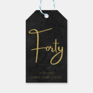 Elegant Black & Gold Script Forty Modern Birthday Gift Tags